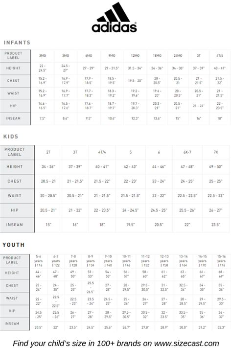 adidas youth size chart